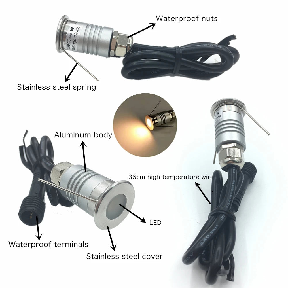 lumière led sous terrain 12v ip67 argentée moderne extérieure jardin 1w 12v