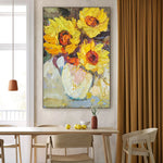 tableau abstrait peinture l'huile tournesol fleur moderne impressionniste toile sans cadre vertical salonDecoration Jaune