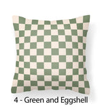 housse coussin velours carreaux vert clair blanc moderne nordique décoration intérieure lit canapé salon