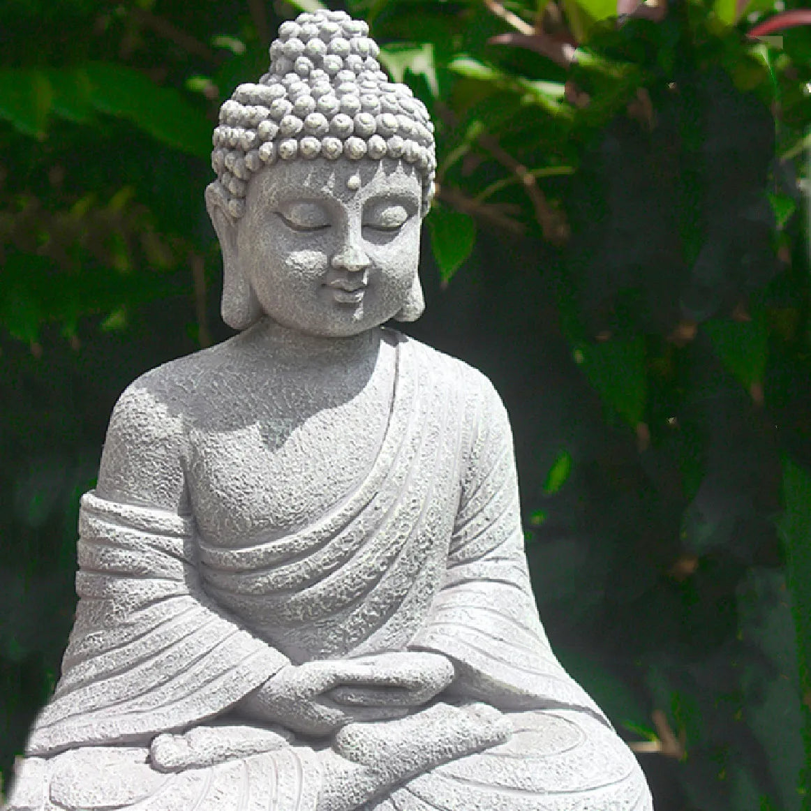 statue bouddha résine gris clair vintage zen jardin intérieur décorationextérieur texturé asie