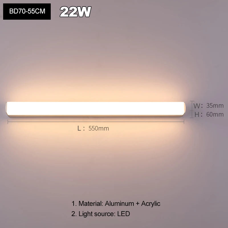 lampe miroir led blanche rectangulaire moderne salle bain chambre éclairage mural