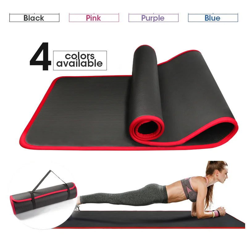 tapis yoga noir rouge rayures anti dérapant épais 10mm débutant fitness gym pilates moderne