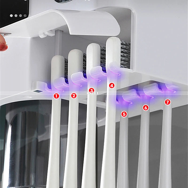 porte brosses dents distributeur dentifrice adhésif moderne blanc noir violet translucent