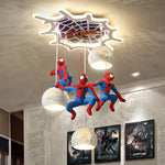suspension lumineuse enfantine rouge bleu spiderman figurines toile araignee moderne