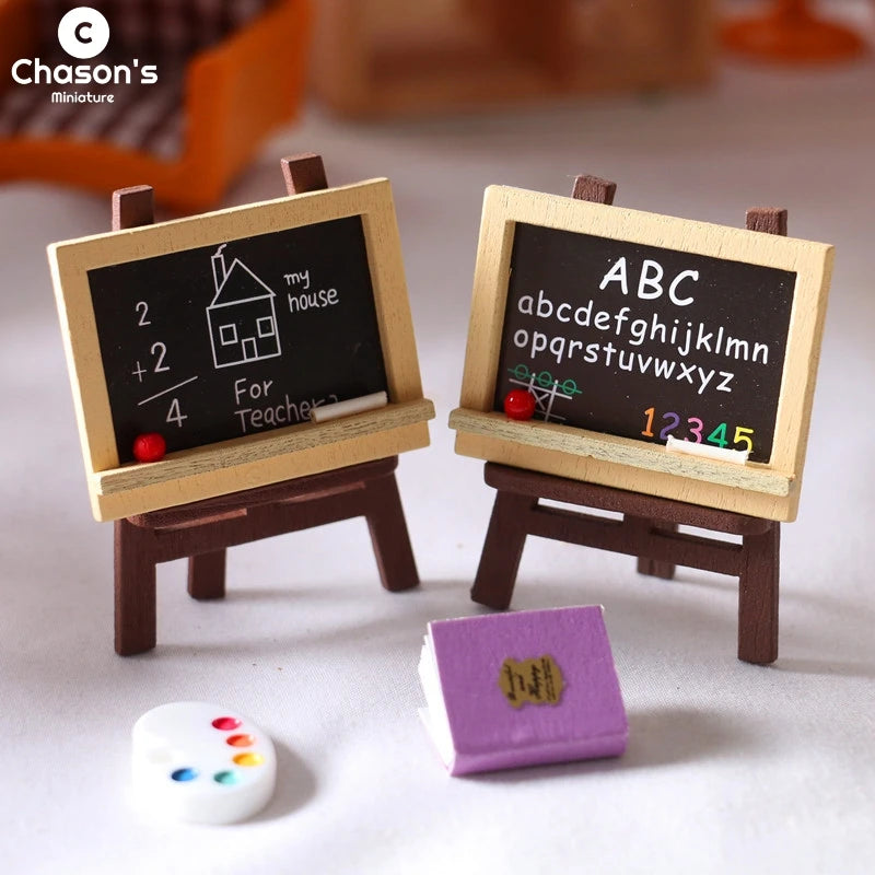 miniatures chevalet ardoise noire palette peinture livre scolaire décoratif bois texturée