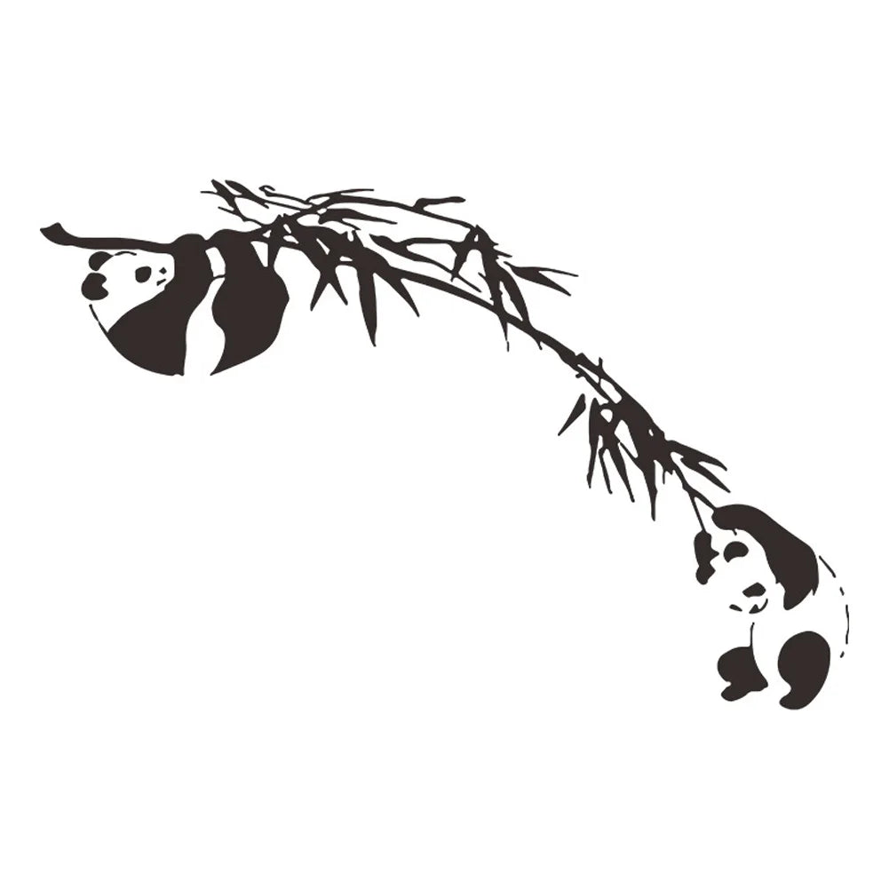 autocollant mural panda bambou minimaliste résistant eau dimension 62cm 95cm adhésive pvc noir chambre