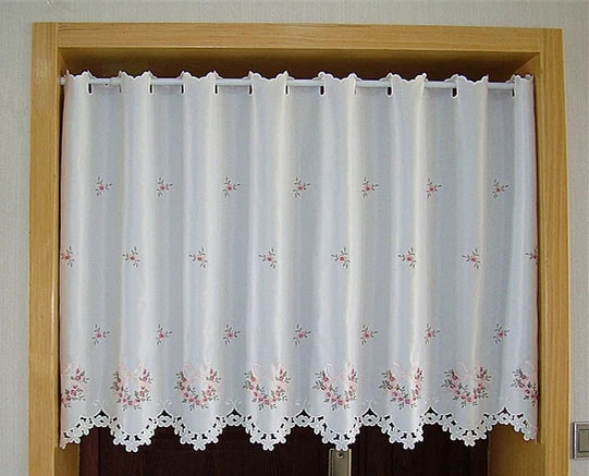 rideau semi transparent fleuri brodé blanc rose fenêtre chambre vintage 30cm 88cm