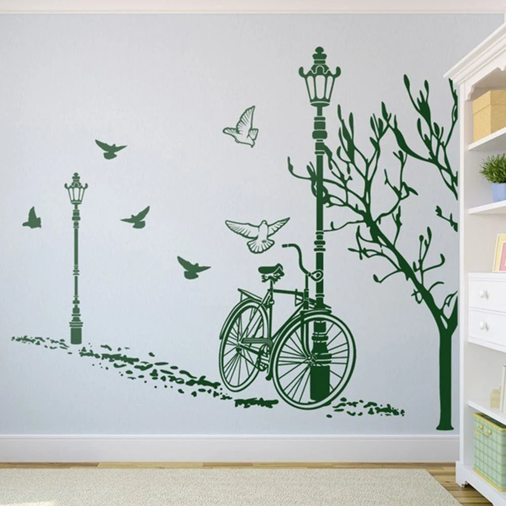Détail du sticker mural vélo et lampadaire design urbain pour décoration intérieure