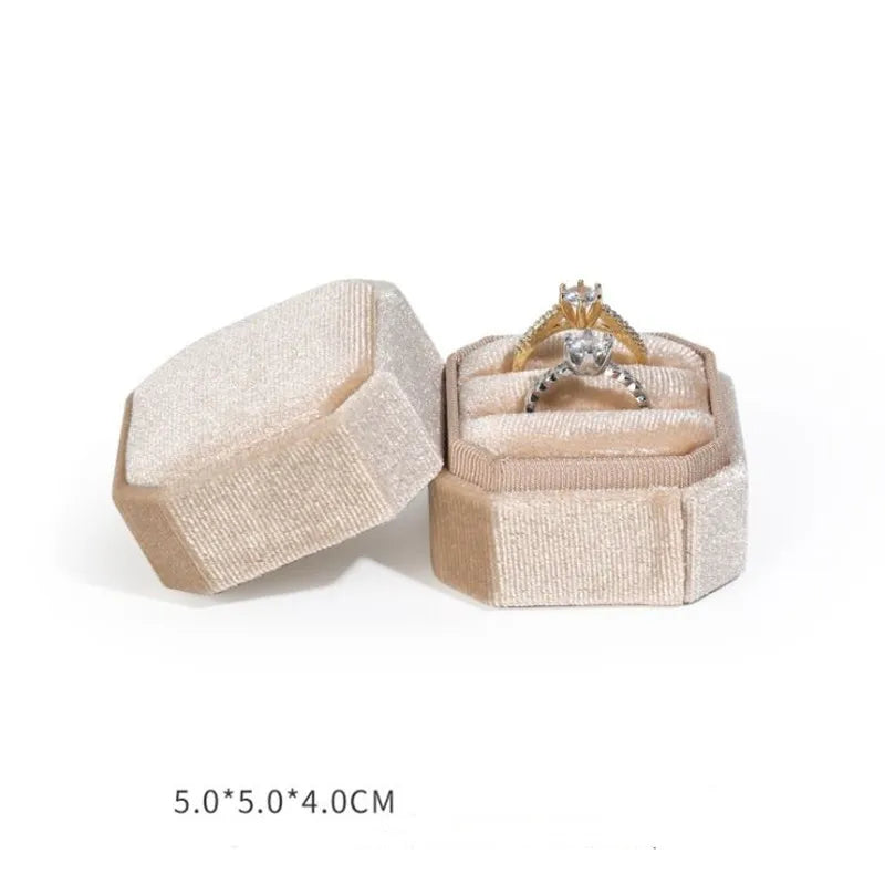 boîte rangement bague velours classique vert beige bleu 5x5x4cm double anneau