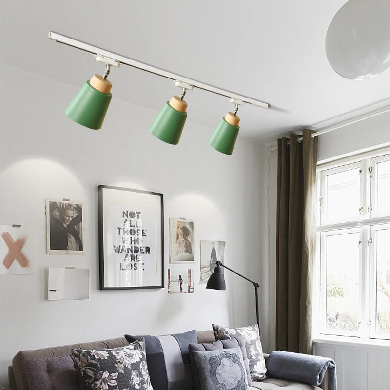 Spot lumineux conique moderne multi couleurs bleu gris jaune vert rose led éclairage rail