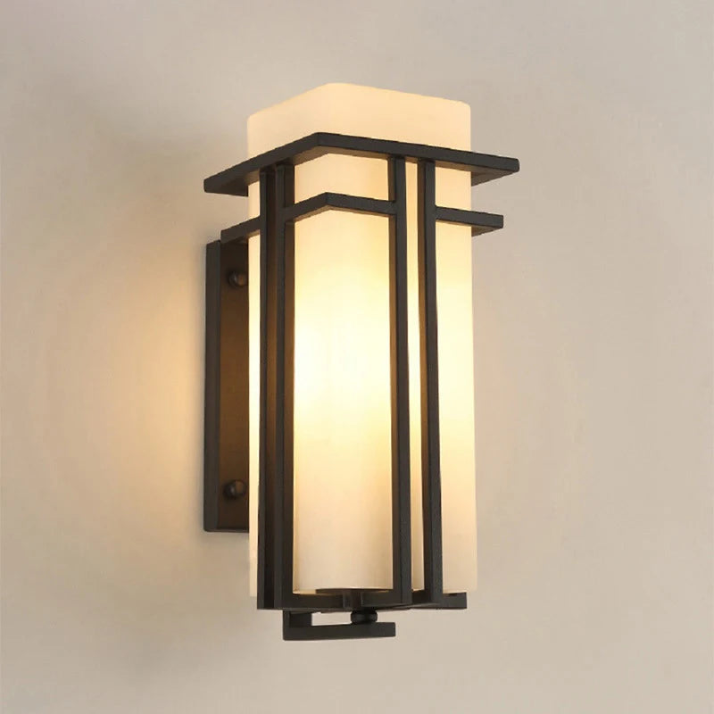 lampe murale moderne minimaliste noir vis fixée ampoules led verre dépoli e27 opaque extérieure