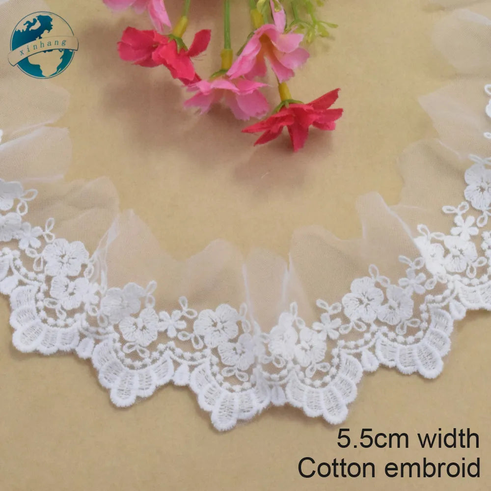 ruban dentelle coton blanc motifs floraux 5.5cm largeur tulle transparent semi transparent romantique délicat