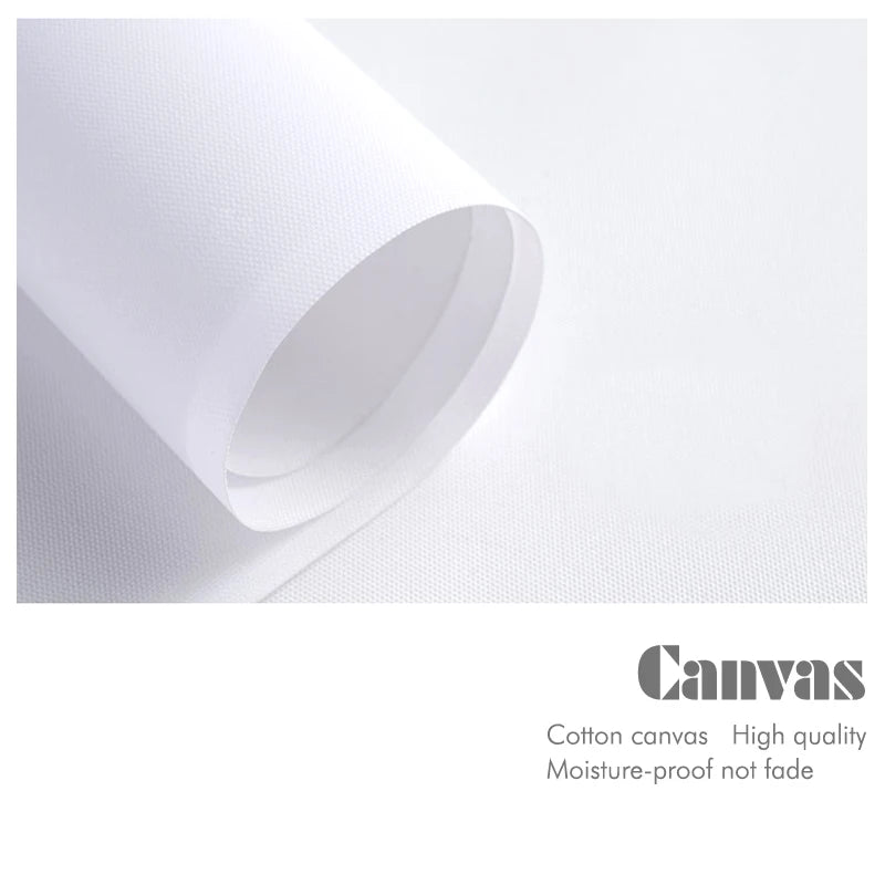 L'image montre un morceau de toile blanche d'une texture douce et d'une haute qualité, certifié cotton canvas et résistant à l'humidité sans ternir avec le temps.