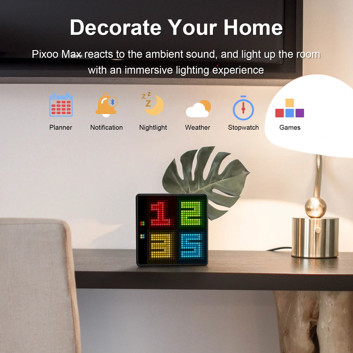 Cadre lumineux Pixoo Max posé sur un bureau