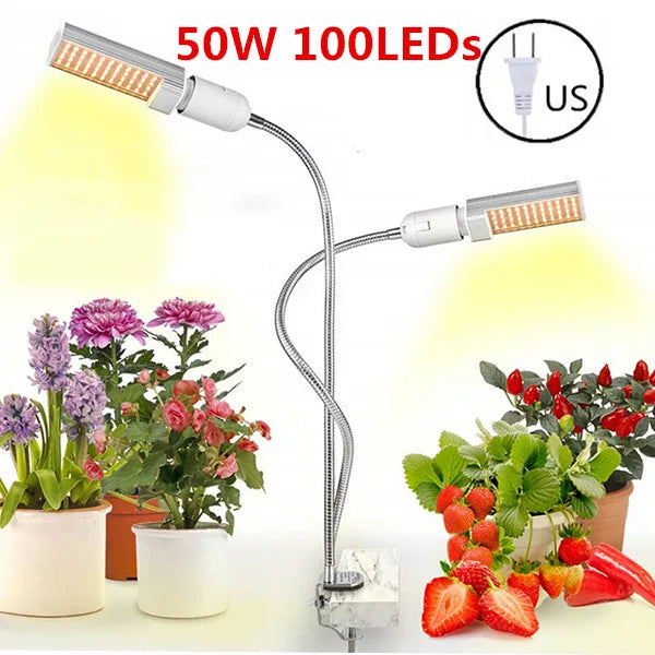 lampe led plante 45w 50w 60w double tete spectre complet moderne flexible e27 clip
