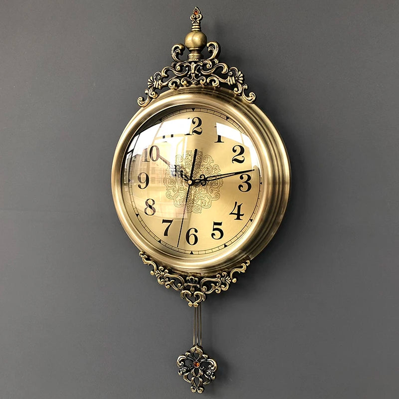 horloge murale or noir florale aiguilles romaines vintage cadre ovale pendule