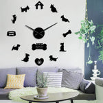horloge murale moderne chien maison os cœur salon quartz aiguille noir doré stickers