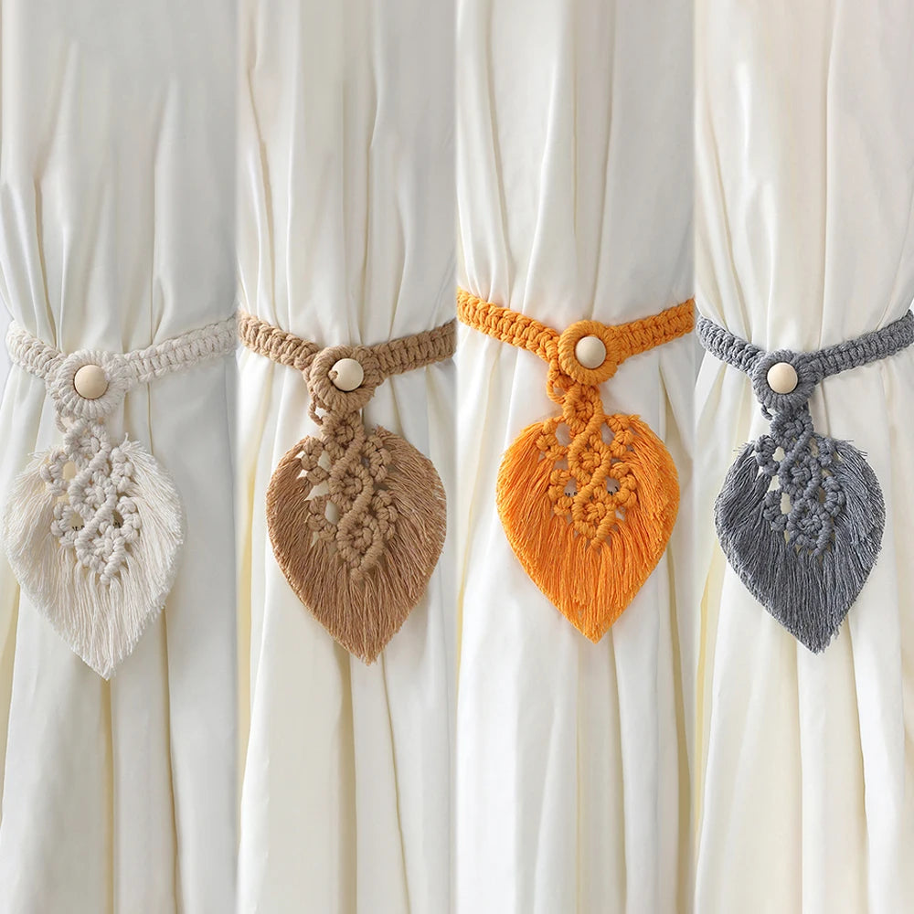 rideaux boho chic macramé franges blanc accessoires fenêtre deco chambre salon echangement fixations