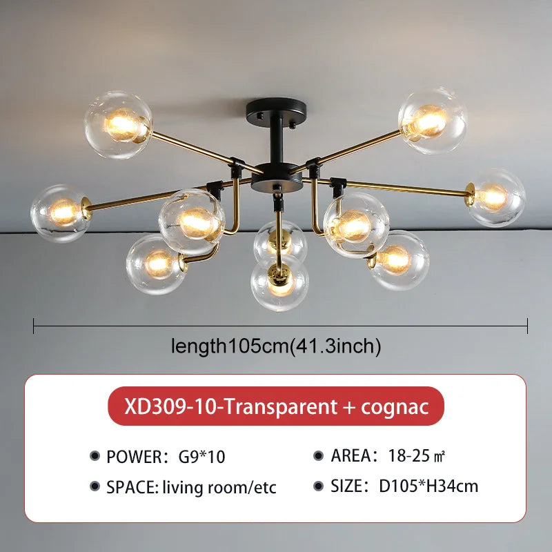 lampe suspension moderne sphères translucides structure dorée salon blanc nordique