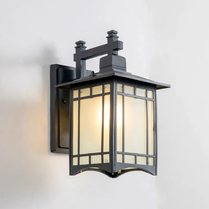 lampadaire mural extérieur bronze noir verre translucide traditionnel ancien fixé mur