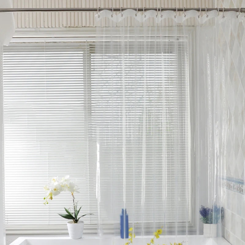 rideau douche moderne blanc translucide rayures verticales finies Eva respectueux environnement salle bain toilettes