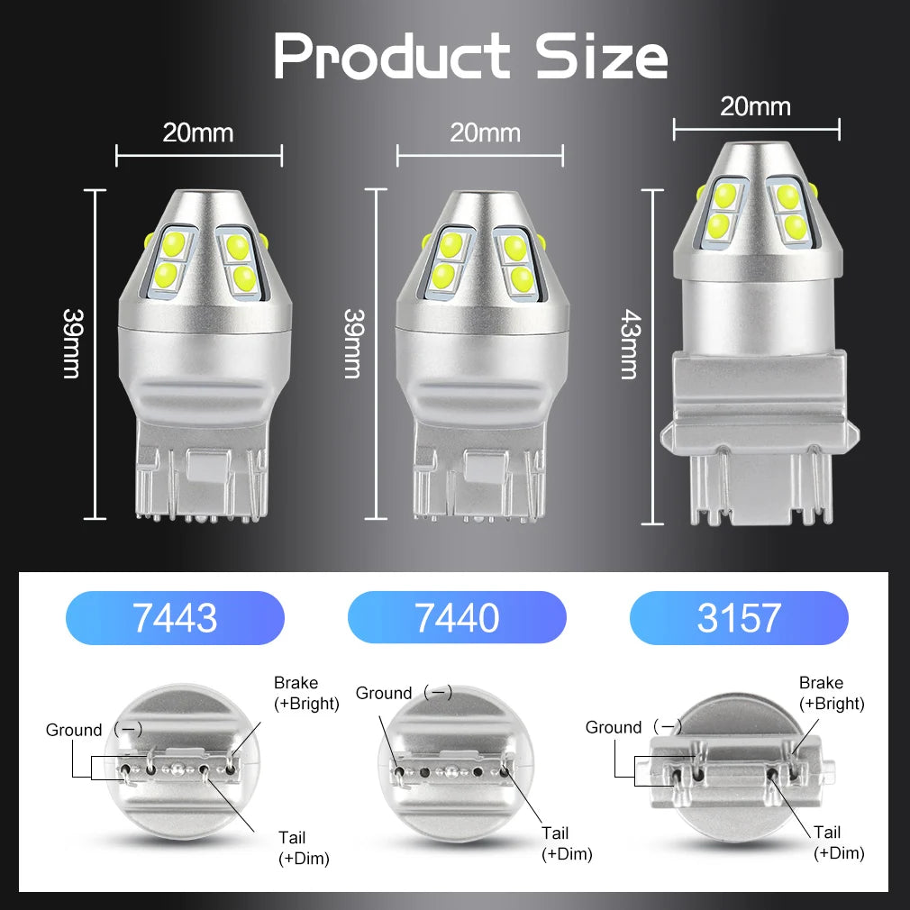 ampoule led 12v blanc rouge moderne 7w 1300 lumens t20 t25 7443 7440 3157