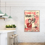 affiche humoristique vintage personnages fleurs texte beige rose noir blanc sans cadre