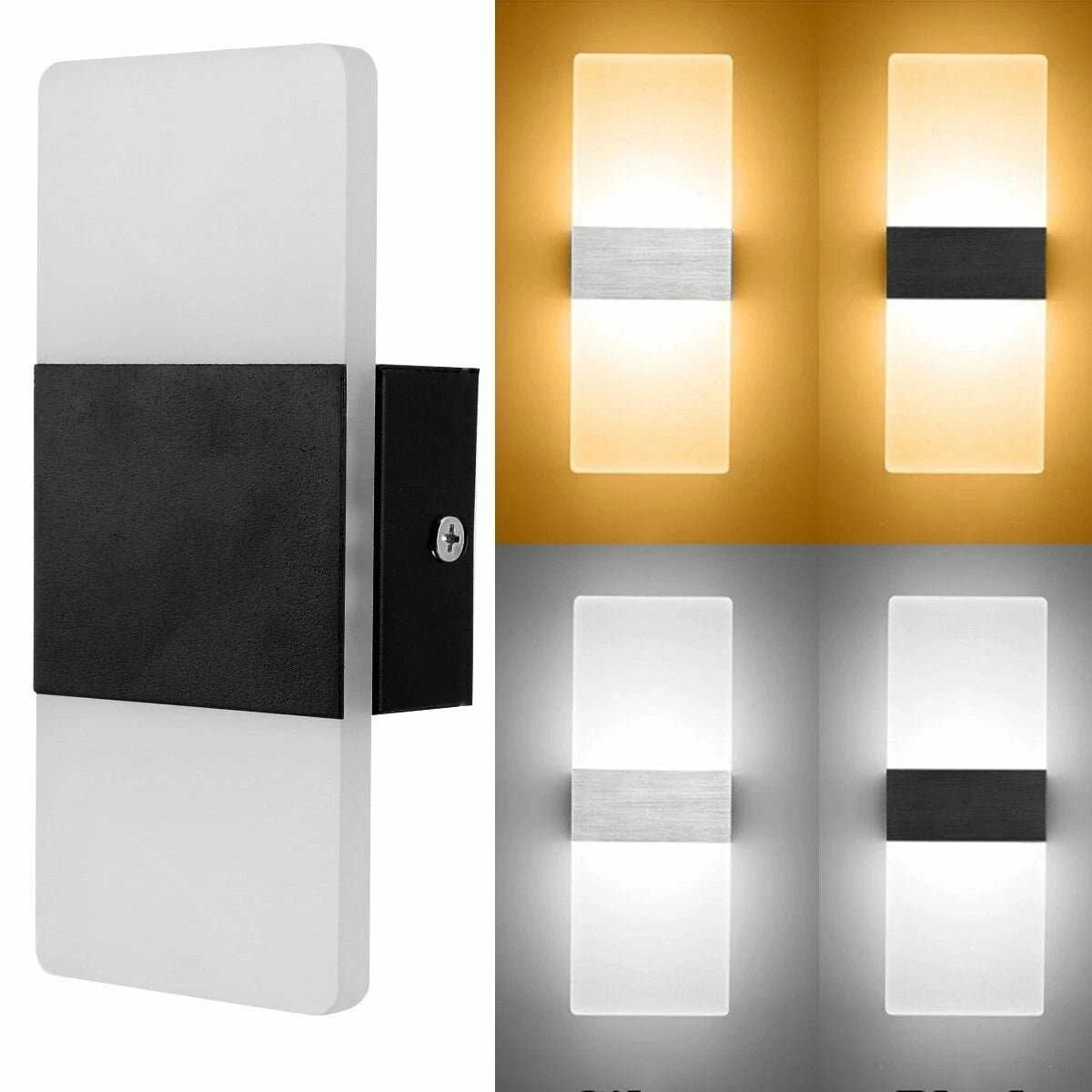 applique murale moderne blanc noir rectangulaire ovale adhésive éclairage chambre salon étude entrée led