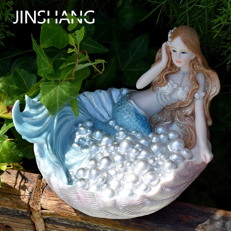 statue sirène résine bleu clair rose pâle coquillage mariage décoration intérieure fée méditerranéenne