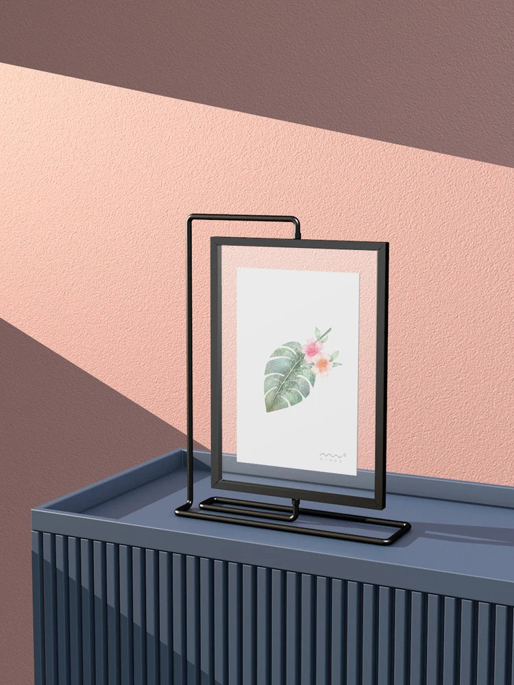cadre photo moderne double face rectangle métal alliage noir doré gris rose transparent minimaliste