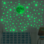 Stickers muraux lumineux étoiles lune moderne adhésifs vert fluo chambre enfants 12 feuilles lune