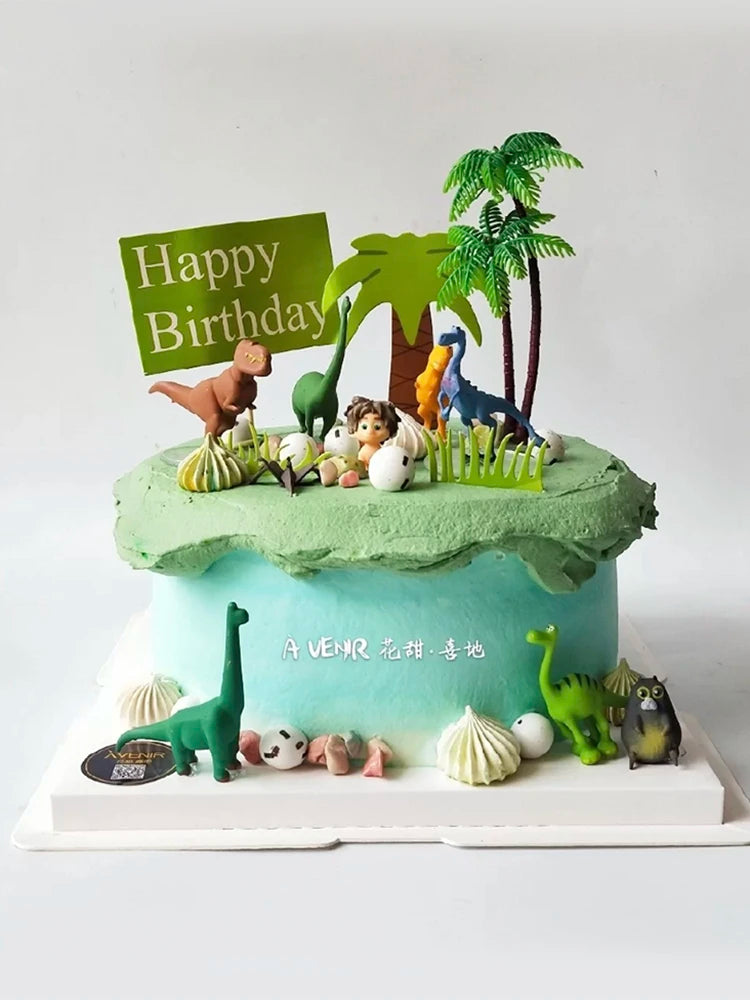 décoration gâteau anniversaire dinosaures animaux palmiers happy birthday figurines enfants motifs jungle