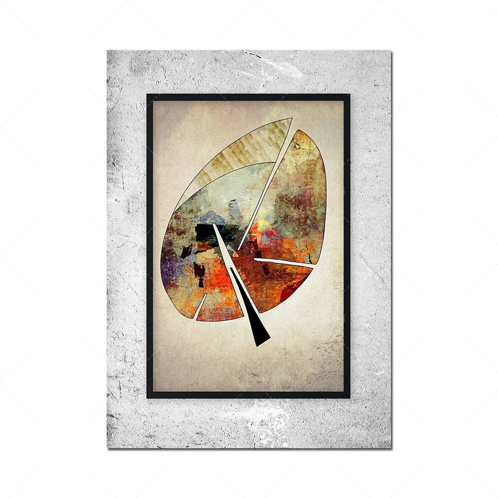 Une œuvre d'art abstraite avec des formes géométriques colorées dans un style vintage.