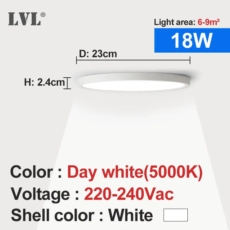 plafonnier led moderne blanc 220v 12w 18w 24w 32w 5000k 2000lm 30m²