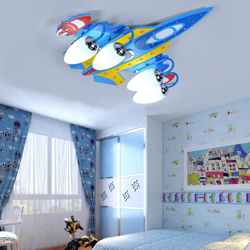 plafonnier led enfant astronautes étoiles fusée moderne bleu rouge jaune blanc clips métalliques ampoules
