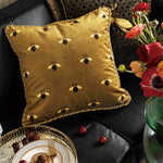 coussins décoratifs velours or motifs géométriques abeilles brodées luxueux salon chambre voiture