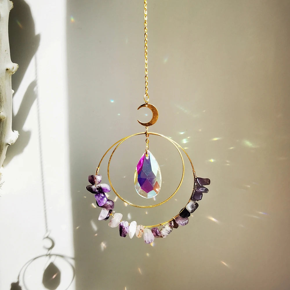 pendentif décoratif or multicolore fleur lotus cercles dorés élégant bohème