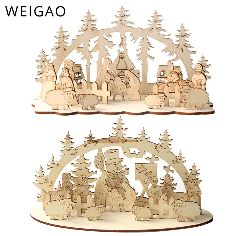 Ornements de Noël en bois avec motif sapin sur table décorée