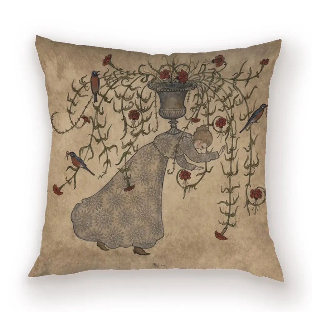 taies d'oreiller carrées fleur vintage polyester blanc décoratives
