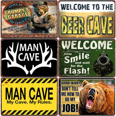 Plaque métal vintage ours décoration murale man cave