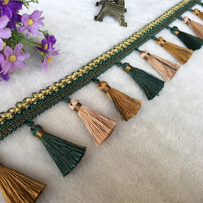 rideau polyester franges couleurs multiples bordure decoratif elegante textile maison
