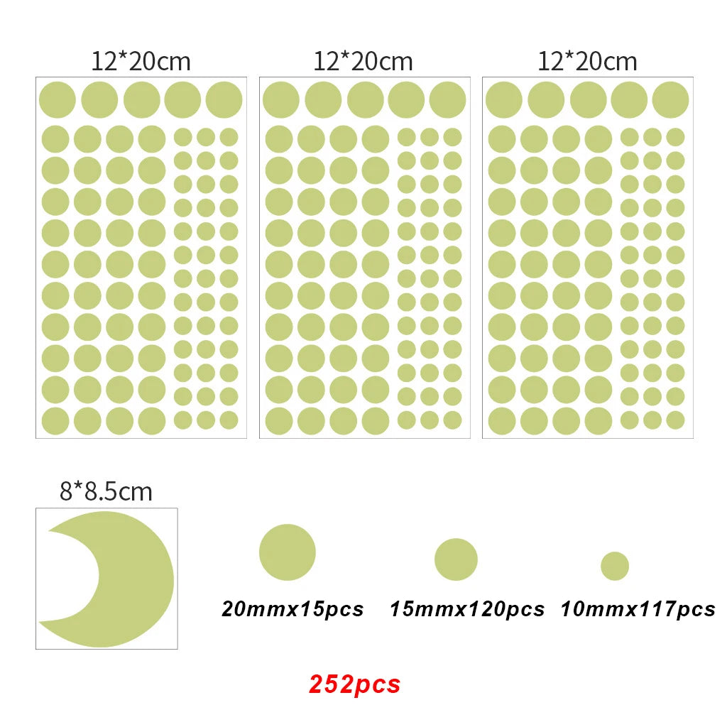 Stickers muraux lumineux étoiles lune moderne adhésifs vert fluo chambre enfants 12 feuilles lune