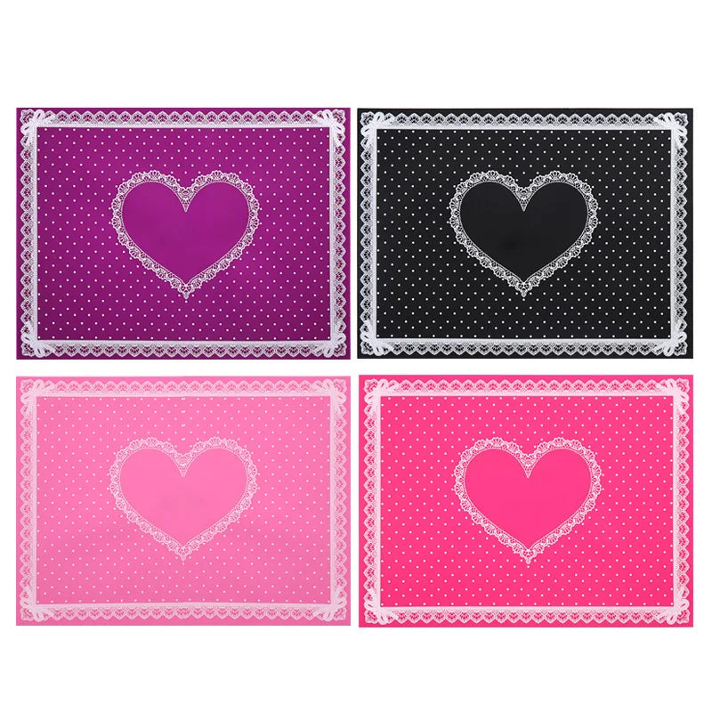 serviettes silicone points blancs noir rose bordure dentelle nail art classique coeurs pliableswasher resistant