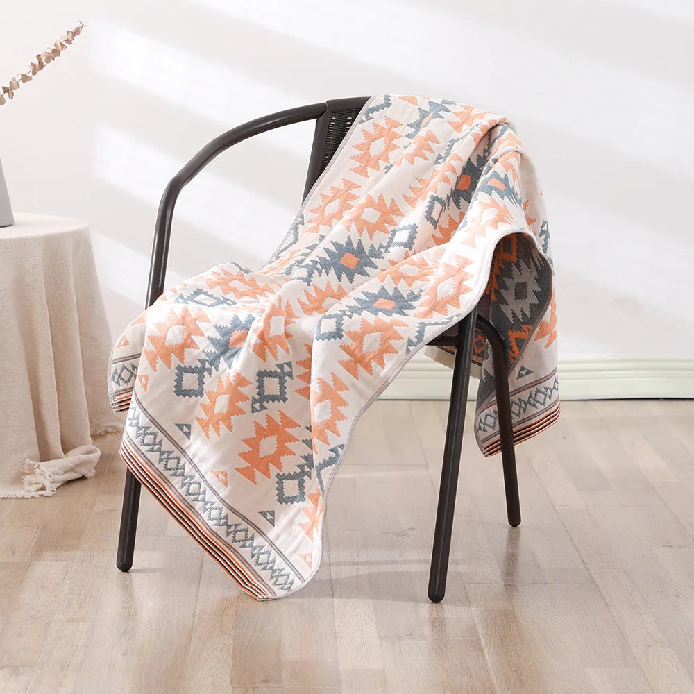 serviette bain coton bio rapide absorbant moderne motif géométrique blanc bleu orange gris