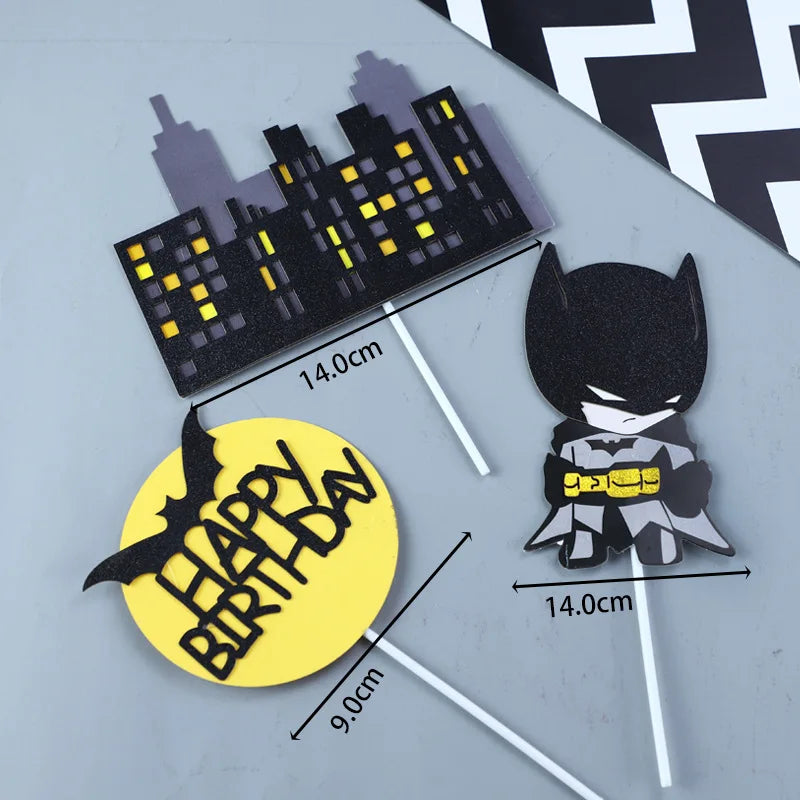 décoration gâteau thème batman captain america chauves souris ville super héros anniversaire enfant festivité
