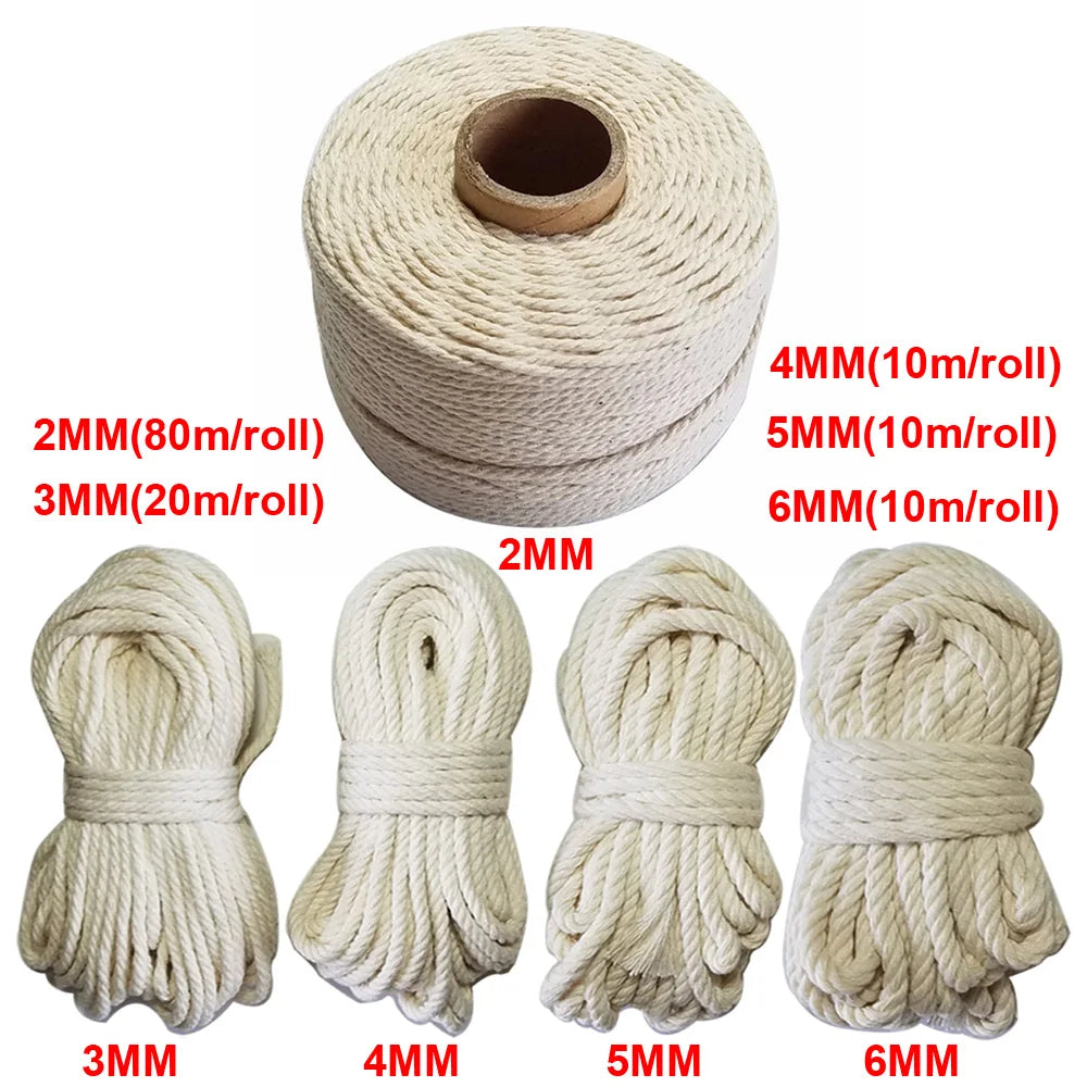 corde coton tissée rustique 100 naturelle 2mm 80m rouleau écologique haute ténacité blanc