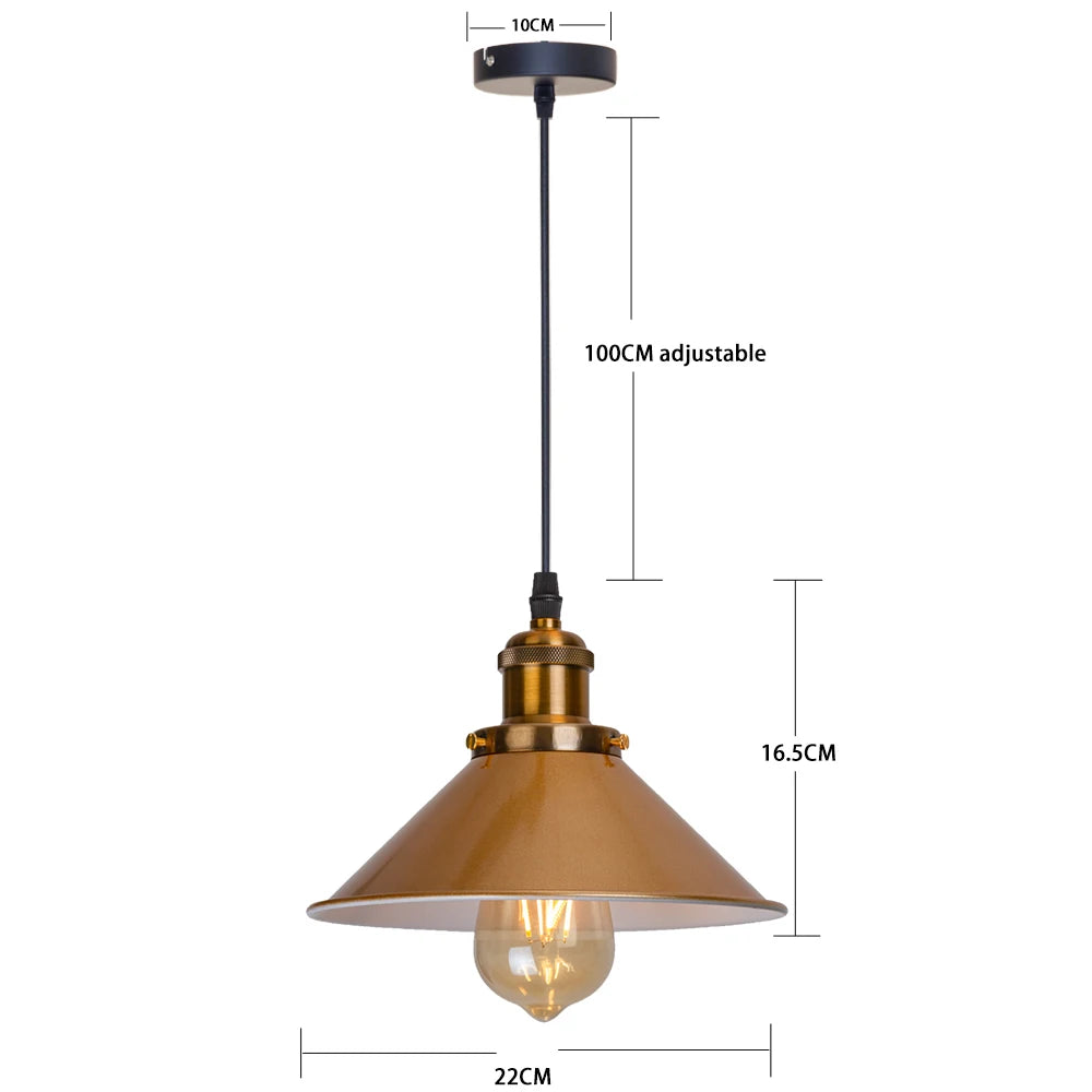 lampe suspendue industrielle conique noire dorée éclairage salon chambre éclairage intérieur E27 adaptable