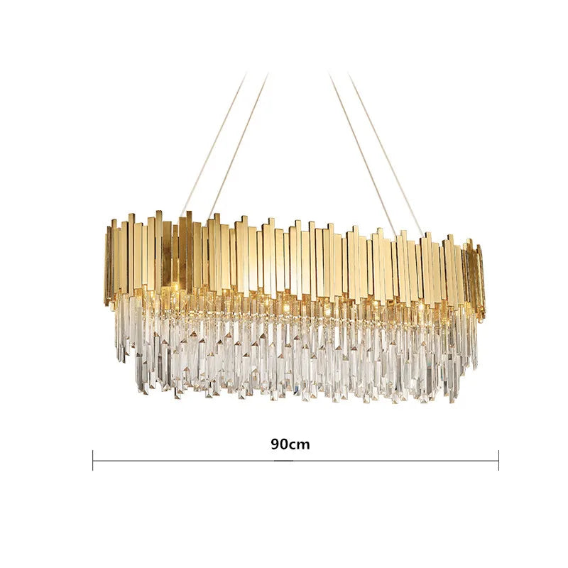 Suspension lumineuse moderne dorée pendants transparents barres rayonnantes salon élégant