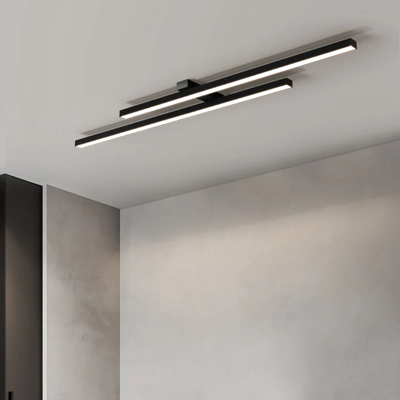 plafonnier led moderne noir minimaliste luminaire salon cuisine chambre métal acrylique linéaire