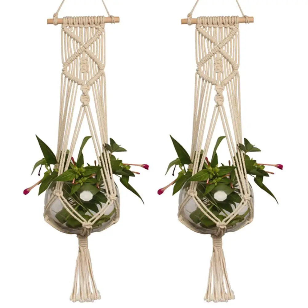 porte plantes suspendus macramé bohème artisanal couleur rouge unique rusticitéintérieurDecoration